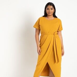 NWT Eloquii  Yellow Wrap MIDI Dress, short dolman sleeve